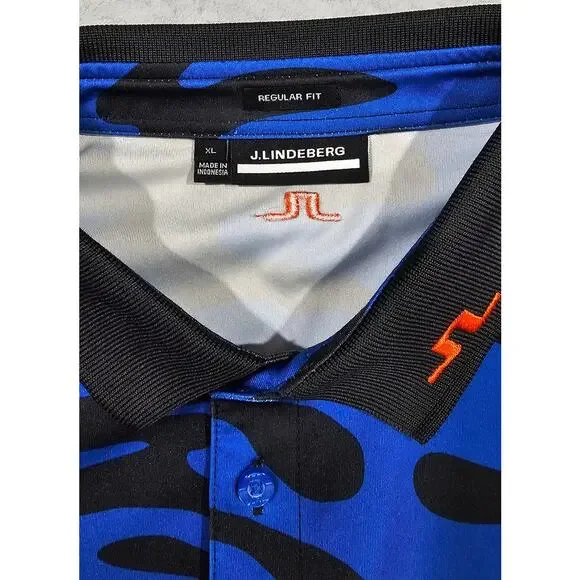 J. Lindeberg Tour Tech Reg Fit Print Polo Neptune Nautical Blue, Mens Sz XL